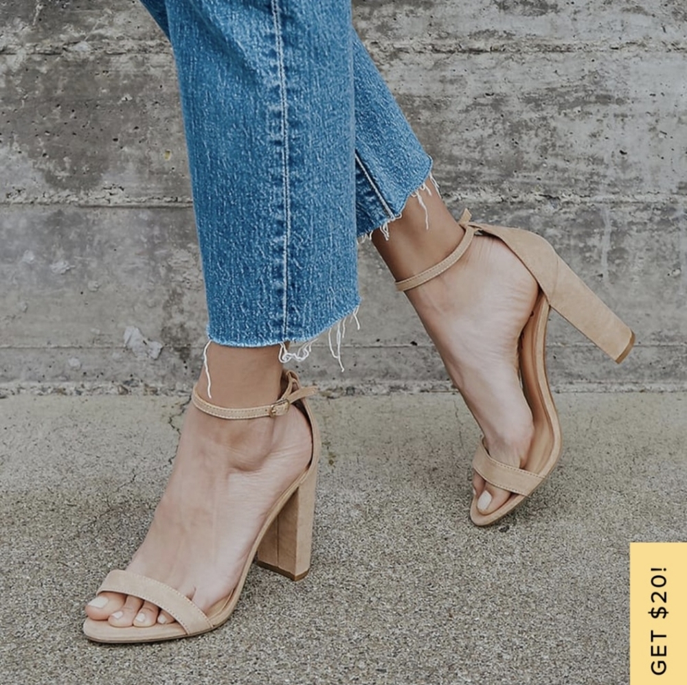 Lulu's Taylor Natural Tan Suede Ankle Strap heels